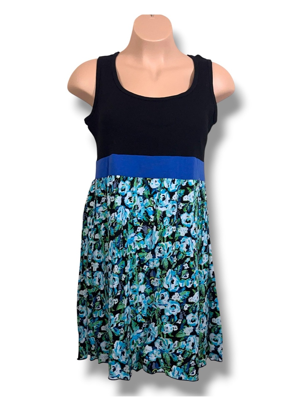 Juniors 2X Candy Rain Dress Sleeveless Stretch Black Blue Teal Floral Y2K